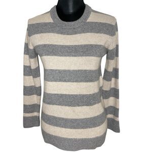 M Magaschoni Crewneck Sweater Cashmere Pullover Striped Gray Cream Size XS